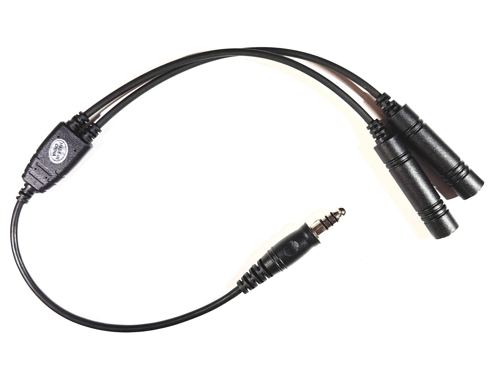 Full view of GA dual-plug headset to helicopter A174 adapter