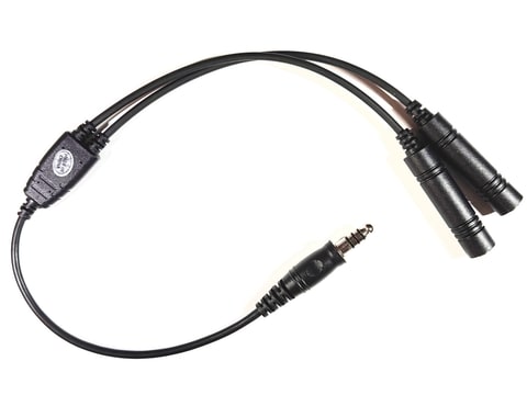 Full view of GA dual-plug headset to helicopter A174 adapter